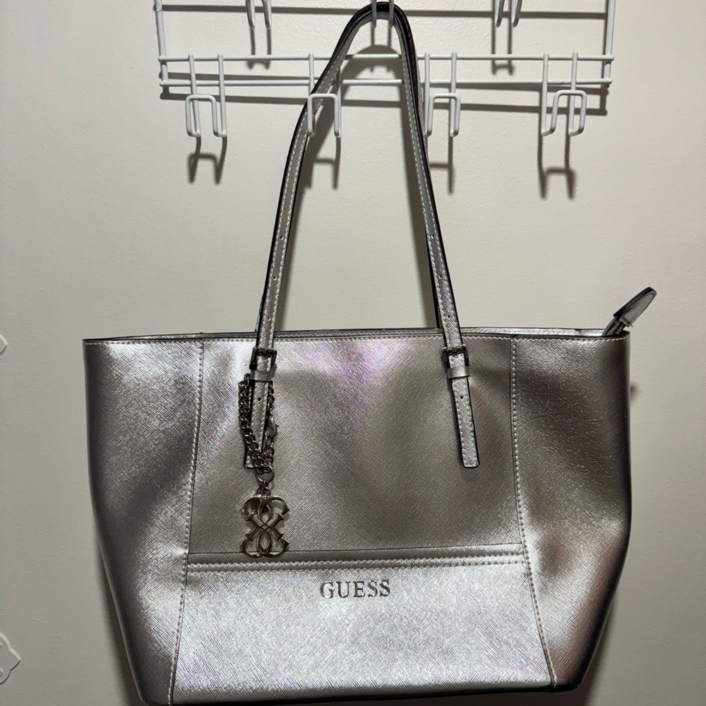 GUESS Metallic Silver Tote - Picture 2 of 6